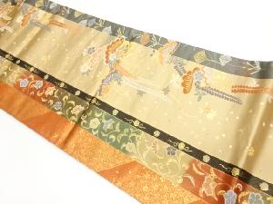 縞に松藤・桜散らし模様織出し全通袋帯